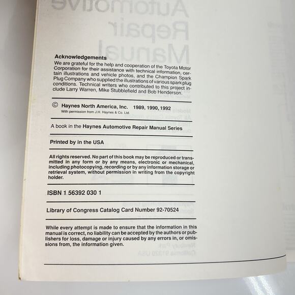 Toyota Camry 1983 - 1991 Haynes Repair Manual 1023 All Gasoline Engine Pbk Book - Picture 4 of 11